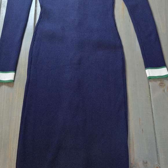 Alexia Admor Navy Ribbed Knit Midi Dress Gold Button Trim Preppy Chic Size M - Picture 11 of 12